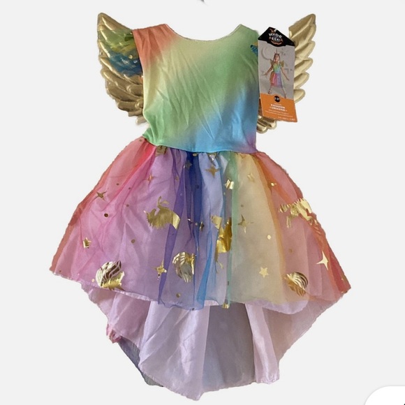 Rainbow Fairy Unicorn Costume for Kids 4T 5T Halloween Wings Pink Green - Picture 1 of 7